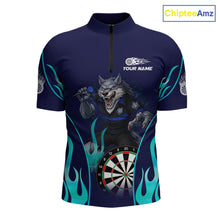 Load image into Gallery viewer, Personalized Funny Wolf Blue Flaming Darts Men Polo &amp; 1/4-Zip Dart Shirt Wolf Dart Team Jerseys NYN2900