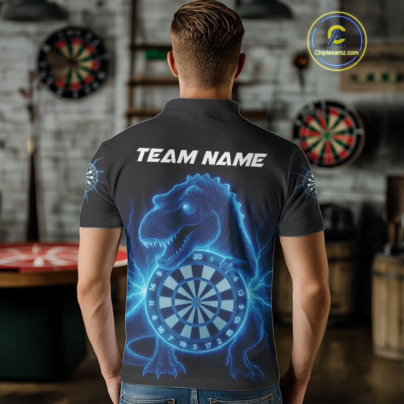 Custom Horror Dinosaur Lightning Blue Dartboard Dart Men Polo Jerseys Funny Dart Shirts NYN1740