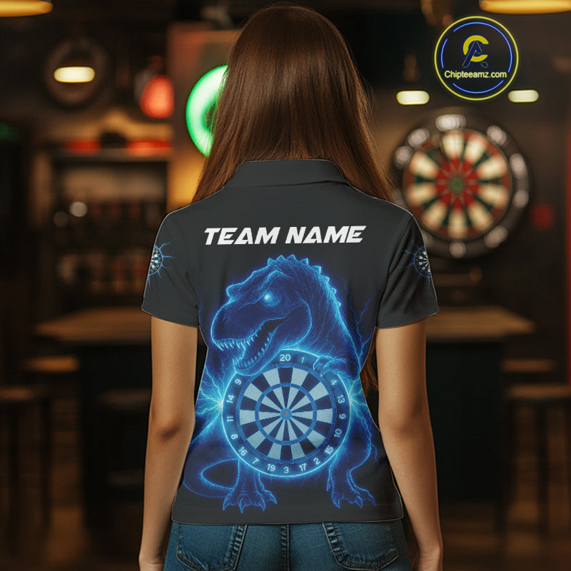 Custom Horror Dinosaur Lightning Blue Dartboard Dart Women Polo Jerseys Funny Dart Shirts NYN1740