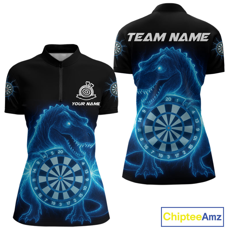 Custom Horror Dinosaur Lightning Blue Dartboard Dart Women Quarter-Zip Jerseys Funny Dart Shirts NYN1740