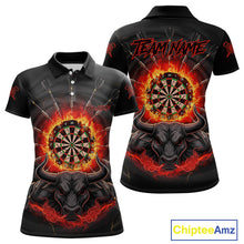 Load image into Gallery viewer, Funny Bull Red Flames Dartboard Dart Arrow Custom Women Polo Darts Shirt Dart Gifts NYN2016