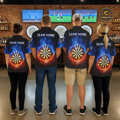 Red And Blue Flames Skull Dartboard Custom Men Darts Quarter-Zip League Shirts Skull Dart Jerseys NYN2250