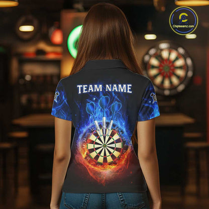 Red And Blue Flames Skull Dartboard Custom Women Darts Polo League Shirts Skull Dart Jerseys NYN2250