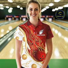 Load image into Gallery viewer, Custom Gold And Red Flames Bowling Team Jerseys, Bowling League Polo &amp; 1/4-Zip Shirt For Women NYN2918