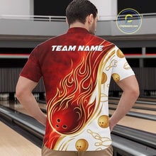 Load image into Gallery viewer, Custom Gold And Red Flames Bowling Team Jerseys, Bowling League Polo &amp; 1/4-Zip Shirt For Men NYN2918