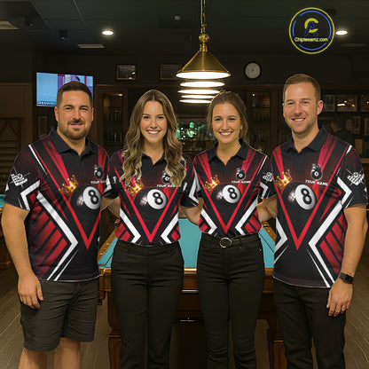 Personalized Crown 8 Ball Pool Black And Red Polo Shirts For Women, Custom Billiard Team Apparel NYN3293