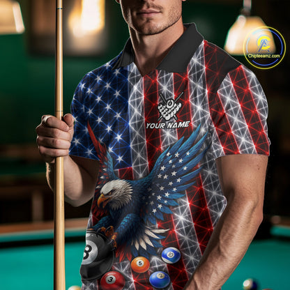 Lightning Thunder US Flag Mens Billiard Polo Shirts Custom Eagle 8 Ball Billiard Team Apparel NYN3298