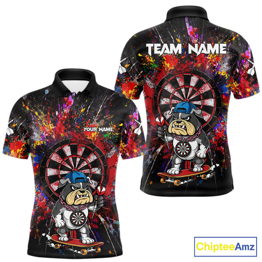 Multi-Color Splatter Funny Bulldog Custom Men Darts Polo League Shirts Dart Team Jerseys NYN2255