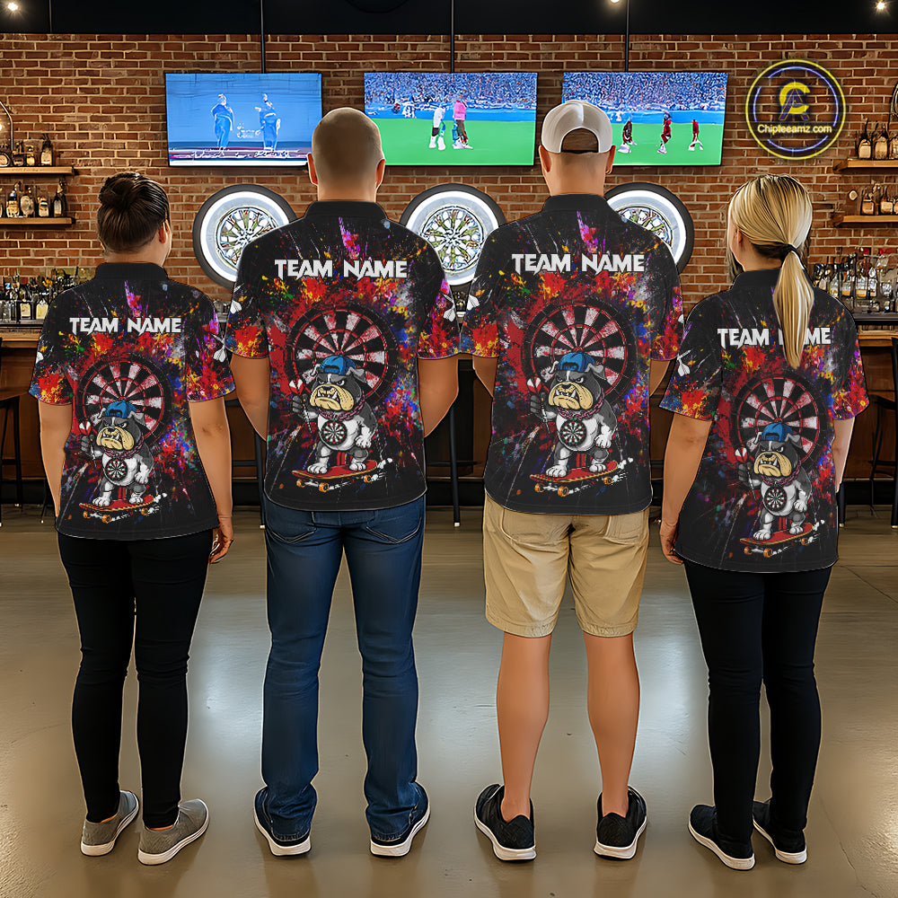 Multi-Color Splatter Funny Bulldog Custom Men Darts Polo League Shirts Dart Team Jerseys NYN2255
