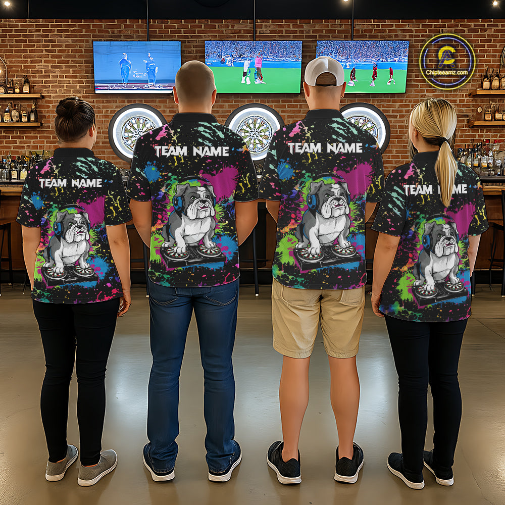 Colorful Paint Funny Dj Music Bulldog Custom Women Darts Quarter-Zip Shirts Dart League Jerseys NYN2257