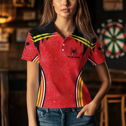 Personalized Black And Red Spider Dart Shirts For Women, Custom Dart Team Jerseys NYN0017
