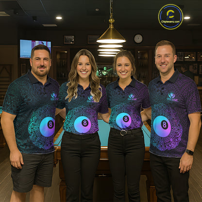 Custom Blue & Purple Tribal 8 Ball Billiard Jersey For Men Billiard Clothes Billiard Team Shirts NYN2924