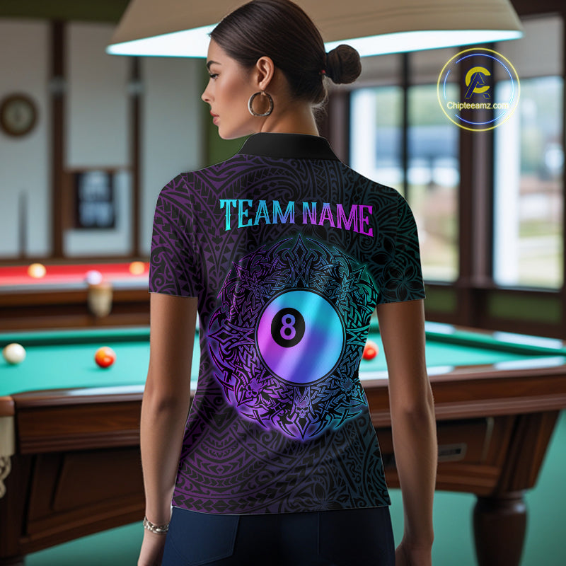 Custom Blue & Purple Tribal 8 Ball Billiard Jersey For Women Billiard Clothes Billiard Team Shirts NYN2924