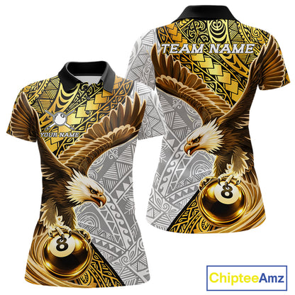 White And Gold Tribal Pattern Billiard Jersey For Women Custom Eagle 8 Ball Billiard Team Shirts NYN2926