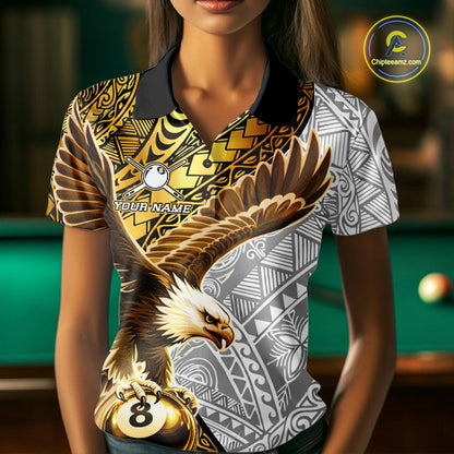 White And Gold Tribal Pattern Billiard Jersey For Women Custom Eagle 8 Ball Billiard Team Shirts NYN2926