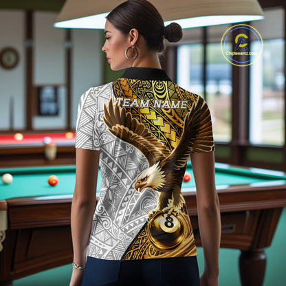 White And Gold Tribal Pattern Billiard Jersey For Women Custom Eagle 8 Ball Billiard Team Shirts NYN2926
