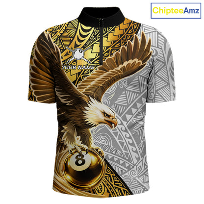 White And Gold Tribal Pattern Billiard Jersey For Men Custom Eagle 8 Ball Billiard Team Shirts NYN2926