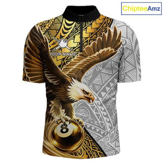 White And Gold Tribal Pattern Billiard Jersey For Men Custom Eagle 8 Ball Billiard Team Shirts NYN2926