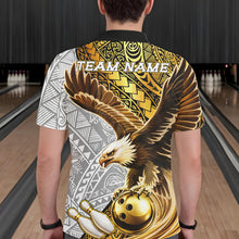 Load image into Gallery viewer, Black And Gold Tribal Bowling Jersey For Men Custom Eagle Tribal Team Shirts Bowling League NYN2927