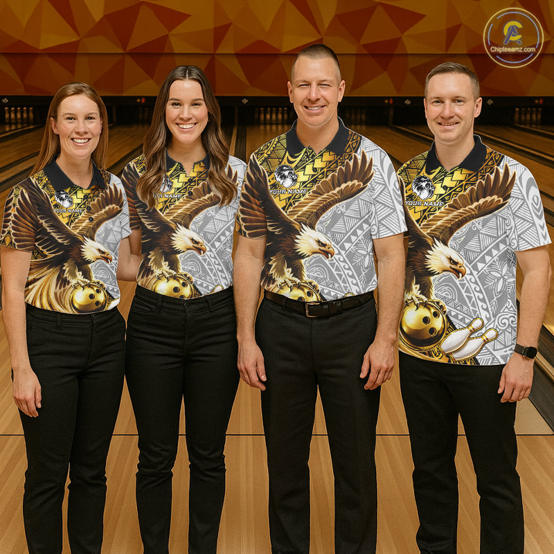 Black And Gold Tribal Bowling Jersey For Men Custom Eagle Tribal Team Shirts Bowling League NYN2927