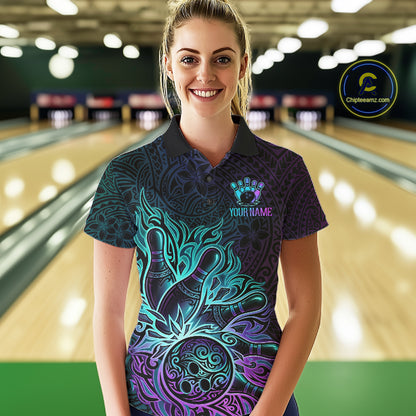 Blue & Purple Tribal Pattern Bowling Ball Jersey For Women Custom Tribal Team Shirts Bowling League NYN2928