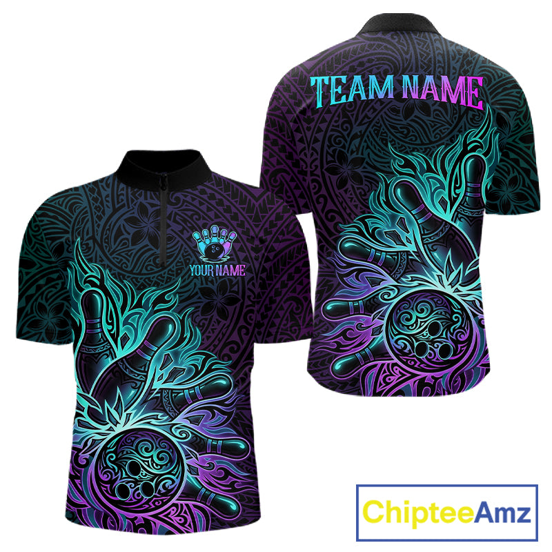 Blue & Purple Tribal Pattern Bowling Ball Jersey For Men Custom Tribal Team Shirts Bowling League NYN2928