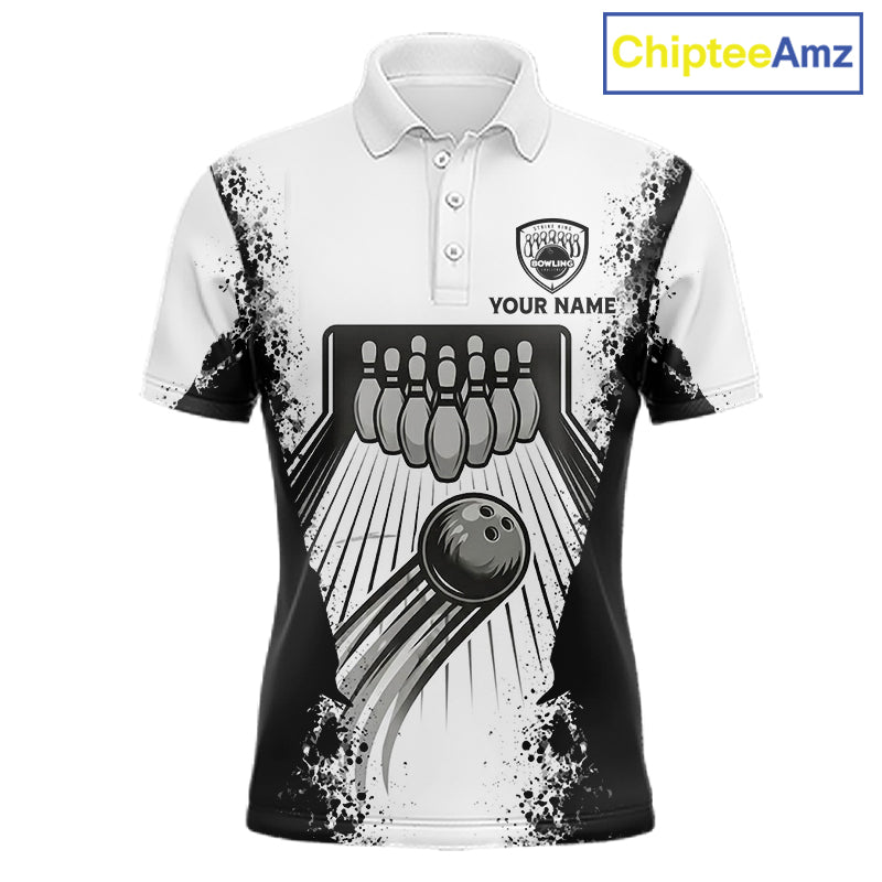 White And Grunge Black Bowling Jerseys For Men Custom Bowling Polo 1/4-Zip Shirt, Gift For Bowlers NYN3127