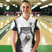 Load image into Gallery viewer, White And Grunge Black Bowling Jerseys For Women Custom Bowling Polo 1/4-Zip Shirt, Gift For Bowlers NYN3127