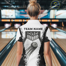Load image into Gallery viewer, White And Grunge Black Bowling Jerseys For Women Custom Bowling Polo 1/4-Zip Shirt, Gift For Bowlers NYN3127