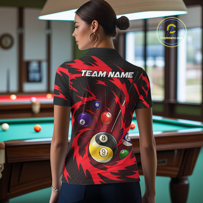 Red Tornado Yin Yang Ball Women Billiard Pool Shirts Custom 8 Ball And 9 Ball Billiard Team Jersey NYN3304
