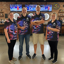 Load image into Gallery viewer, Smoke US Flag Skull Dartboard Women Darts Quarter-Zip Shirt Custom Retro Patriotic Darts Jerseys NYN2550