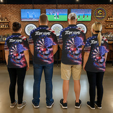 Load image into Gallery viewer, Smoke US Flag Skull Dartboard Women Darts Quarter-Zip Shirt Custom Retro Patriotic Darts Jerseys NYN2550