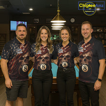 Load image into Gallery viewer, Grunge Vintage US Flag Skull Pool 8 Ball Women's Billiard Shirt Custom Retro Billiard Team Attire NYN2563