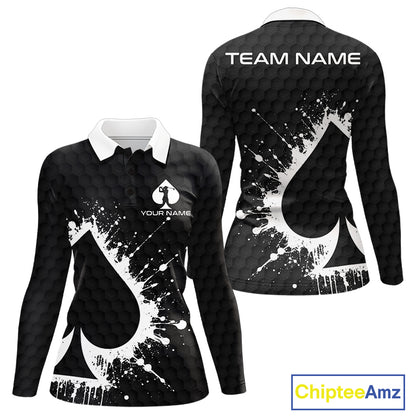 Poker splatter golf polo long sleeve shirt for women custom name golf team apparel