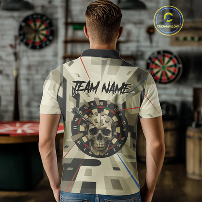 Geometric Dartboard Beige Skull Custom Mens Polo Dart Shirt Gifts For Dart Players NYN1767