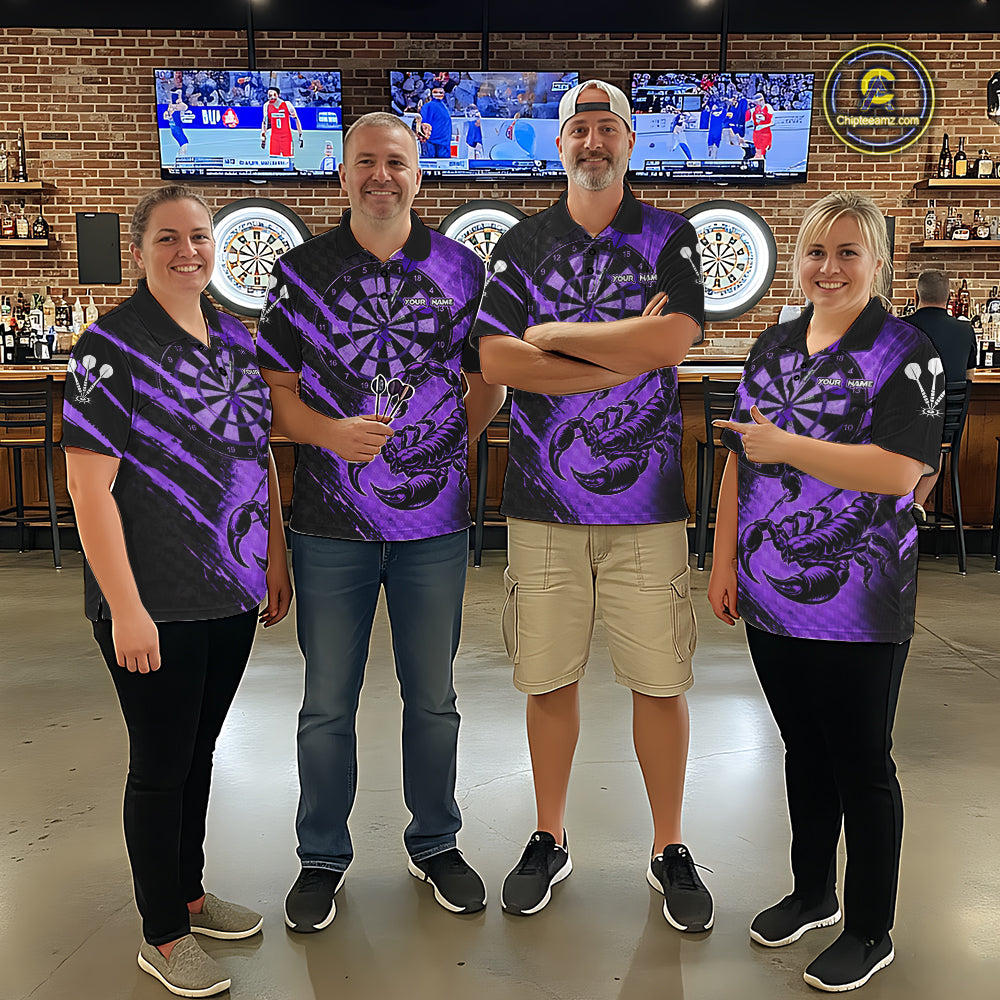 Black And Purple Grunge Scorpion Custom Funny Darts Quarter-Zip Shirts Men Dart Team Jerseys NYN2274