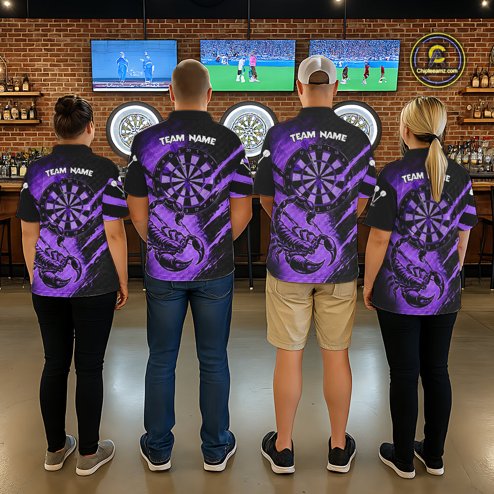 Black And Purple Grunge Scorpion Custom Funny Darts Quarter-Zip Shirts Men Dart Team Jerseys NYN2274