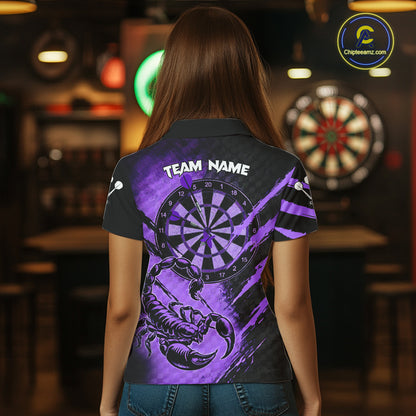 Black And Purple Grunge Scorpion Custom Funny Darts Polo Shirts Women Dart Team Jerseys NYN2274