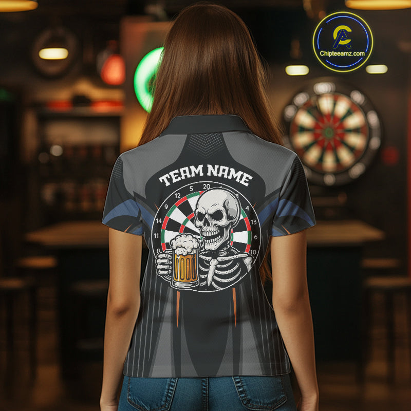 Custom Skull With Beer Funny Dart Polo Shirts For Women, Dart Team Jerseys NYN1553