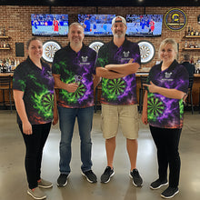 Load image into Gallery viewer, Green And Purple Flames Dartboard &amp; Arrow Men Darts Team Shirt Personalized Dart Polo Jerseys NYN2572