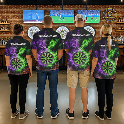 Green And Purple Flames Dartboard & Arrow Women Darts Team Shirt Personalized Dart Polo Jerseys NYN2572