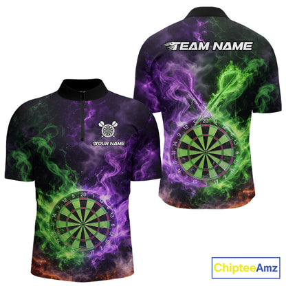 Green And Purple Flames Dartboard & Arrow Women Darts Team Shirt Personalized Dart Quarter-Zip Jerseys NYN2572