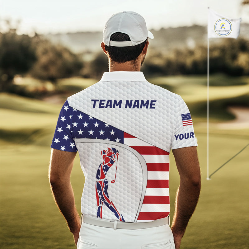 American Flag Patriot Personalized Golf White Mens Golf Polo Shirts Custom Name Golf Gifts NYN3148