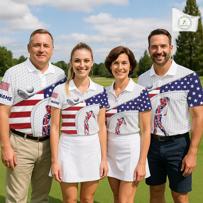 American Flag Patriot Personalized Golf White Mens Golf Polo Shirts Custom Name Golf Gifts NYN3148