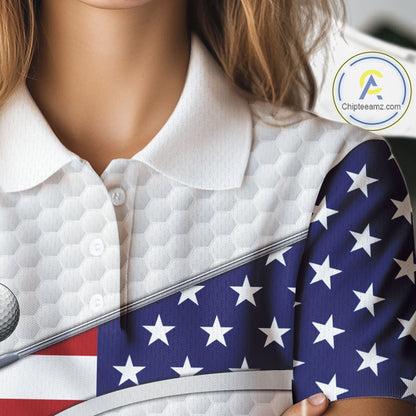 American Flag Patriot Personalized Golf White Womens Golf Polo Shirts Custom Name Golf Gifts NYN3148
