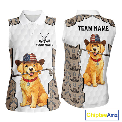 Cowboy Pattern White Golf Ball Womens Golden Golf Sleeveless Polo Shirts Custom Name Golf Gifts NYN3151