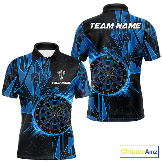 Blue broken glass dartboard lightning dart polo shirt for men custom dart jersey