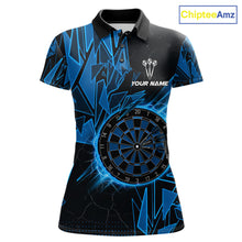 Load image into Gallery viewer, Blue broken glass dartboard lightning dart shirt for women custom dart jersey