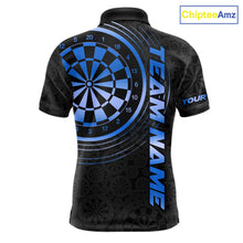 Load image into Gallery viewer, Black &amp; Blue Gradient Dartboard Mens Dart Polo Quarter Zip Shirts Custom Team Name Dart Jerseys NYN3631