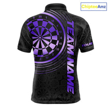Load image into Gallery viewer, Black &amp; Purple Gradient Dartboard Mens Dart Polo Quarter Zip Shirts Custom Team Name Dart Jerseys NYN3632